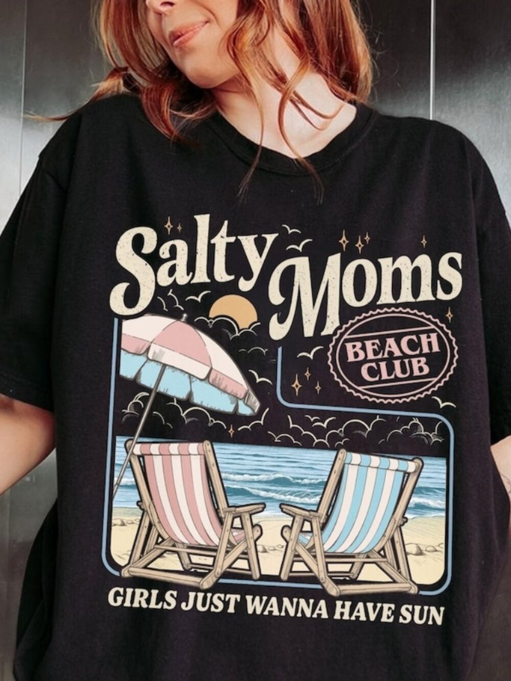 Salty Moms Beach Club T-shirt, Mama Beach Vibes Summer Tee, Gift for Mom